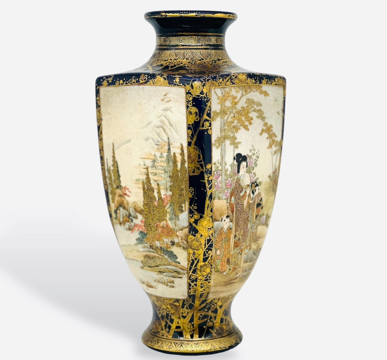 A Large Japanese Cobalt Blue Satsuma Vase.Signed Kusube