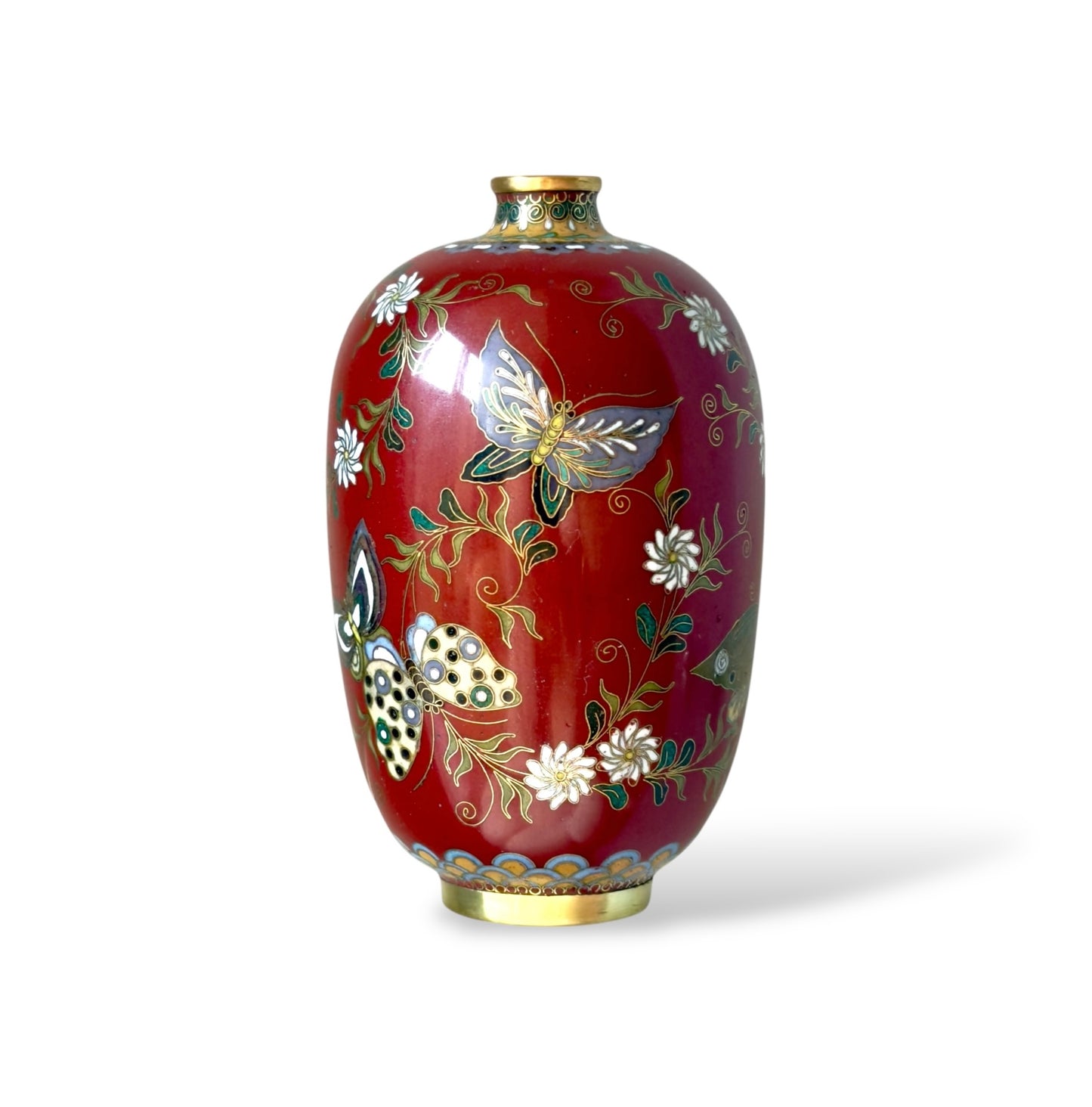 A Fine Japanese Cloisonné Enamel Cabinet Vase in the Manner of Kyoto Shibata.Meiji Period