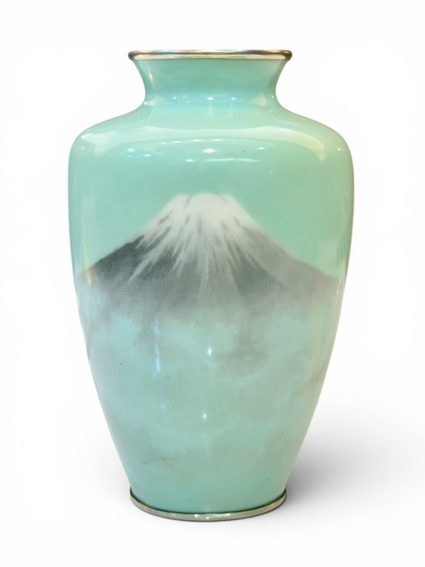 A Fine Japanese Musen (Wireless) Cloisonné Enamel Vase with Mount Fuji.Meiji period