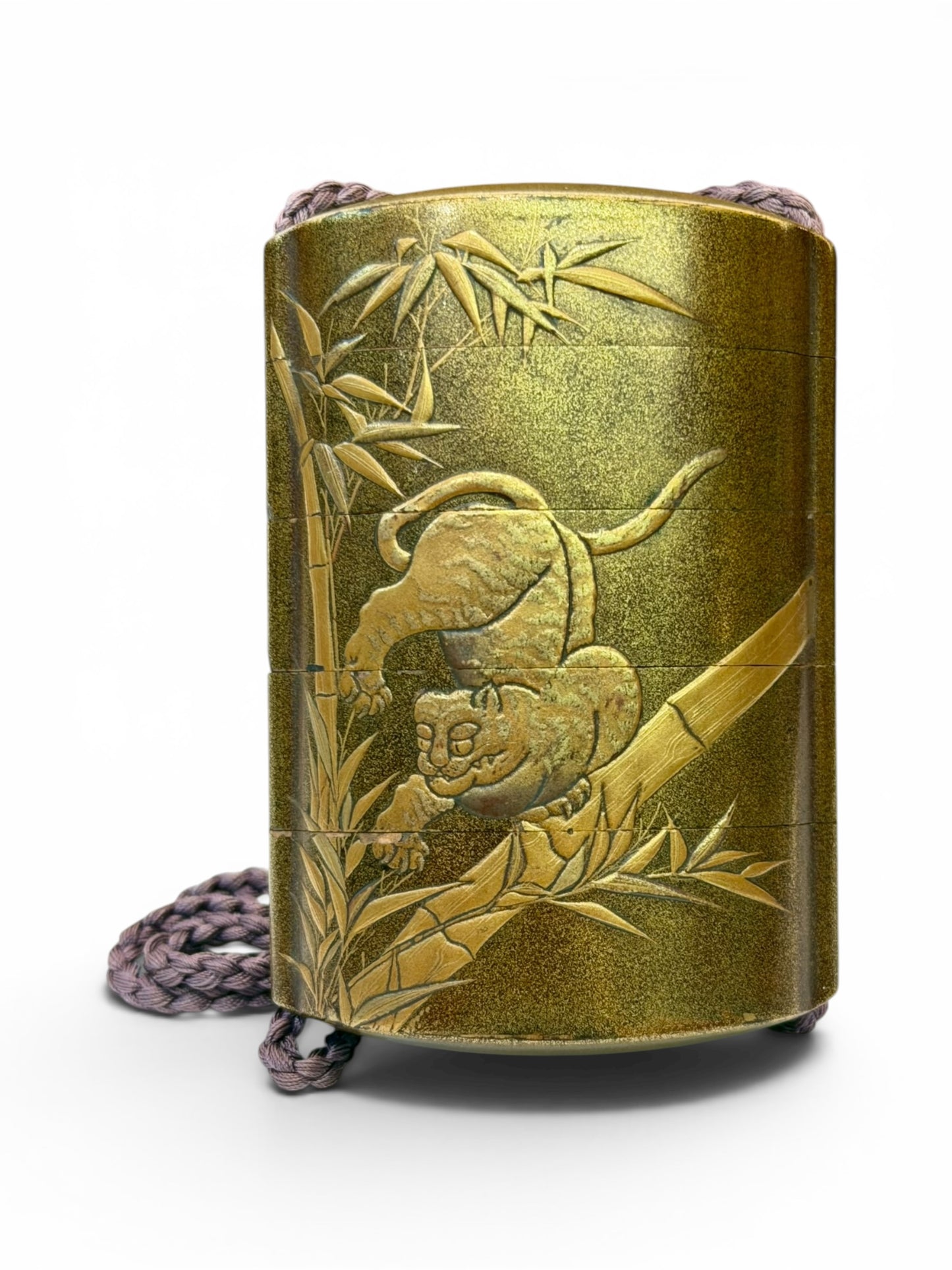 A Fine Japanese Gold Lacquer Five-Case Inrō with Tiger and Dragon.Meiji period