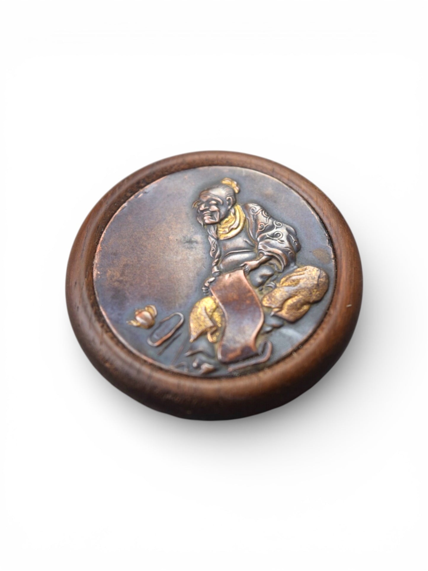 A Fine Japanese Mixed-Metal Kagamibuta Netsuke, Meiji period