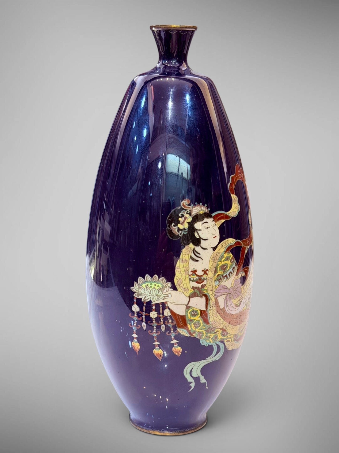 A Fine Japanese Cloisonné Enamel Vase Depicting a Tennin.Meiji period (1868–1912)