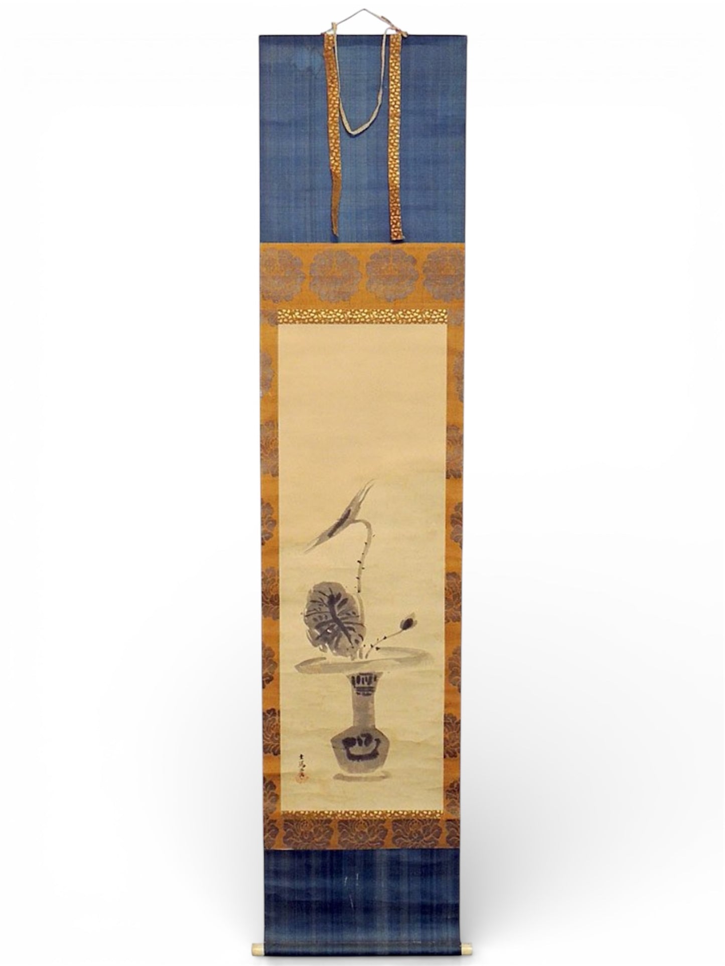 A Fine Japanese Hanging Scroll (Kakejiku), depicting a Vase with Blossoming Stem, signed and sealed