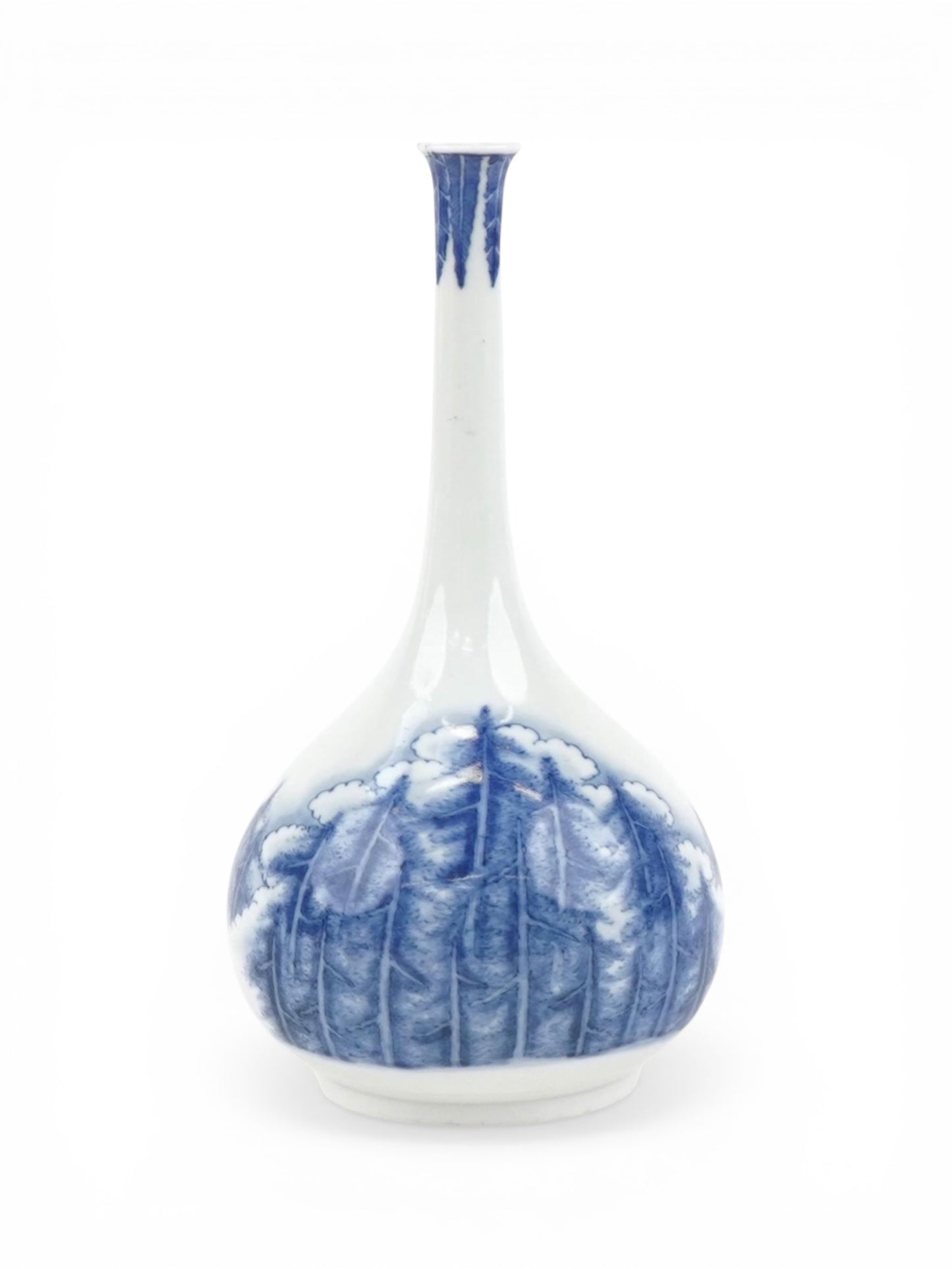 An Elegant Hirado Porcelain Bottle Vase with Pine Landscape, Meiji Period