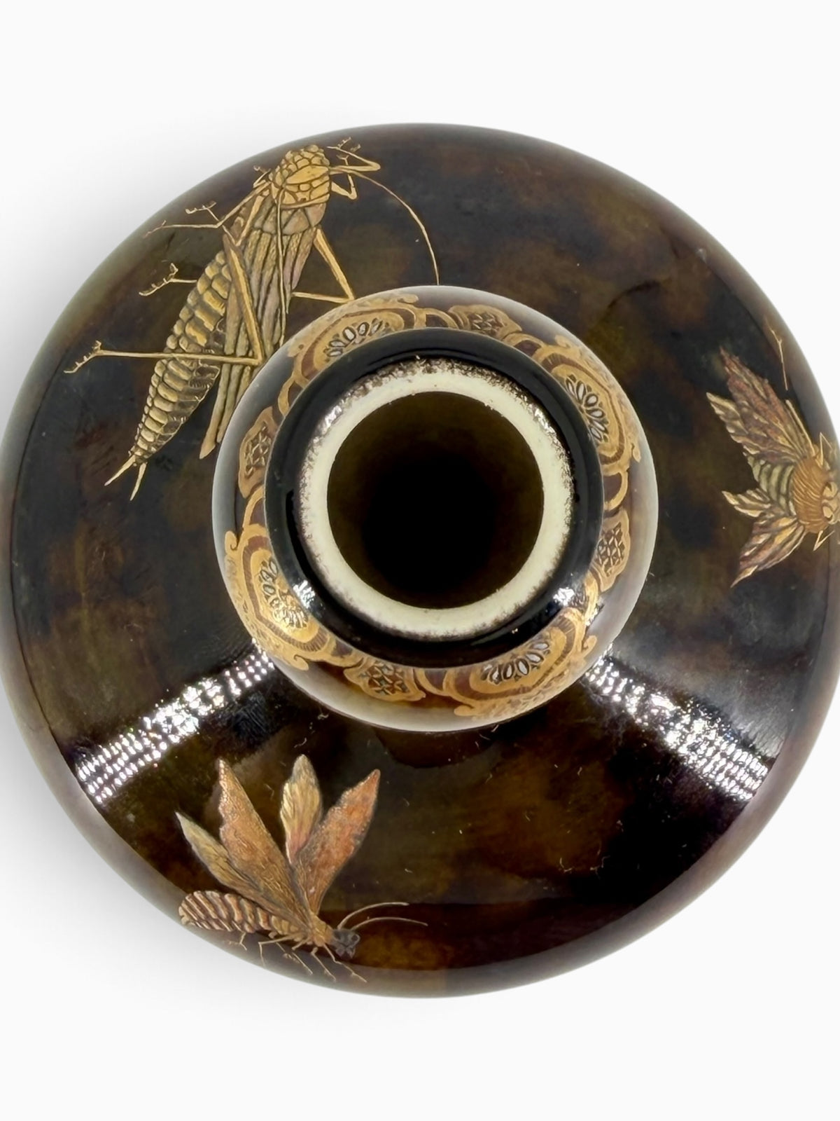 An Exceptional Kinkozan Satsuma Double-Gourd Vase with Insects on a Tortoiseshell Ground.Meiji Era