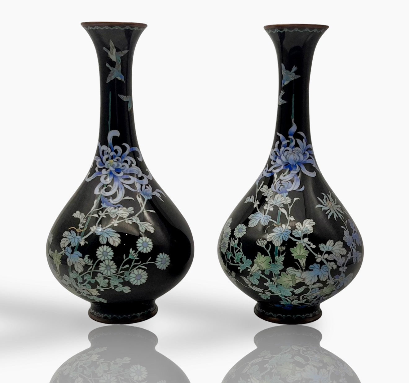 A Fine Pair of Japanese Cloisonné Enamel Oviform Vases,Meiji period