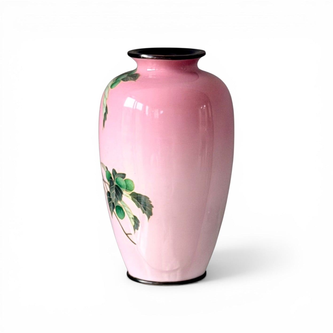 A Fine Japanese Cloisonné Enamel Vase with Fruiting Branch on Pink Ground, Meiji Period