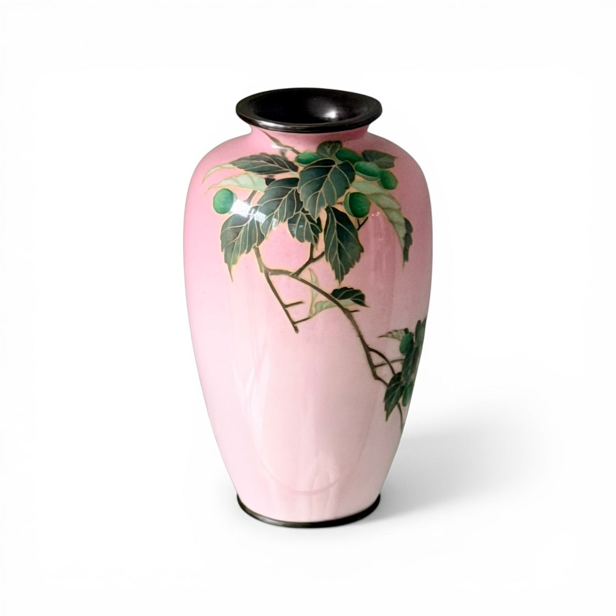 A Fine Japanese Cloisonné Enamel Vase with Fruiting Branch on Pink Ground, Meiji Period