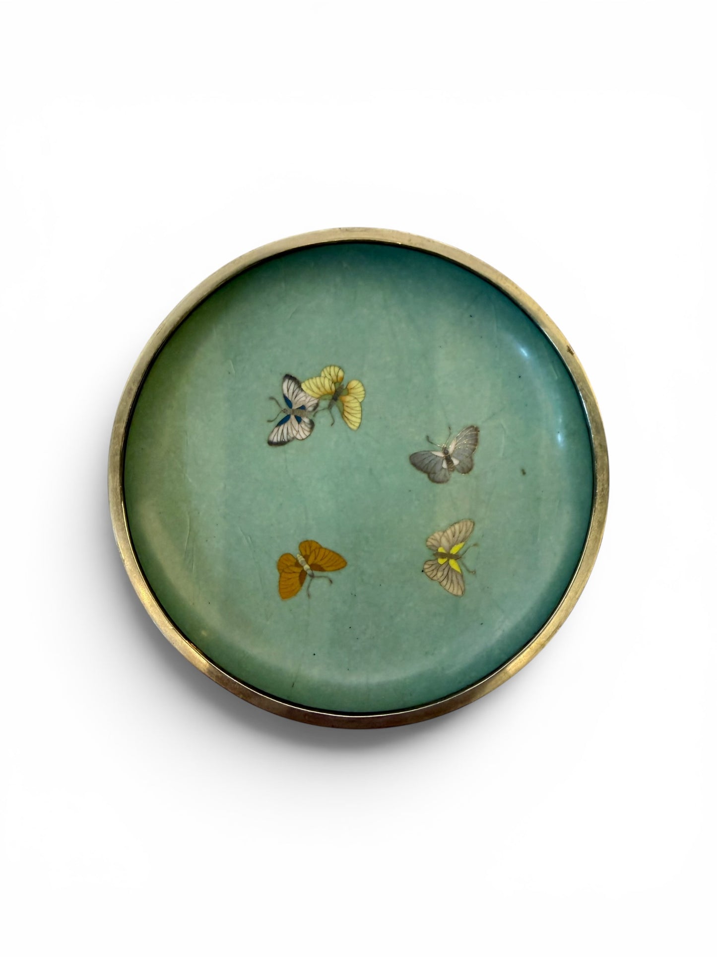 Fine Japanese Cloisonné Enamel Circular Box and Cover Decorated with Nanohana.Meiji Period