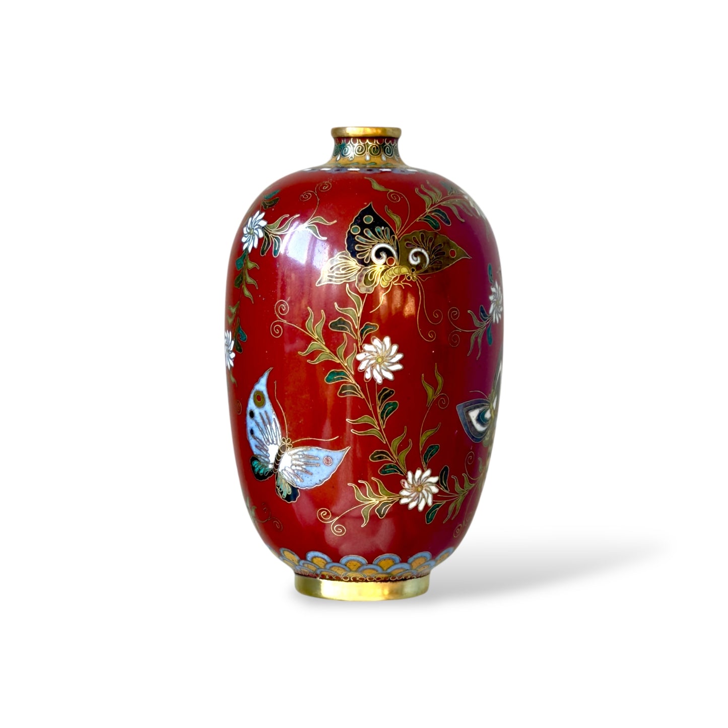 A Fine Japanese Cloisonné Enamel Cabinet Vase in the Manner of Kyoto Shibata.Meiji Period