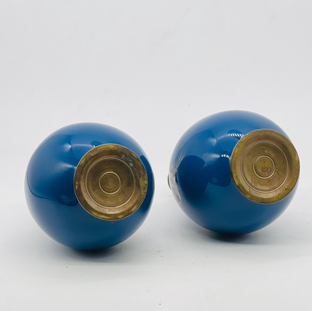 A Fine Pair of Japanese Cloisonné Enamel Vases with Cranes on a Teal-Blue Ground, Meiji period