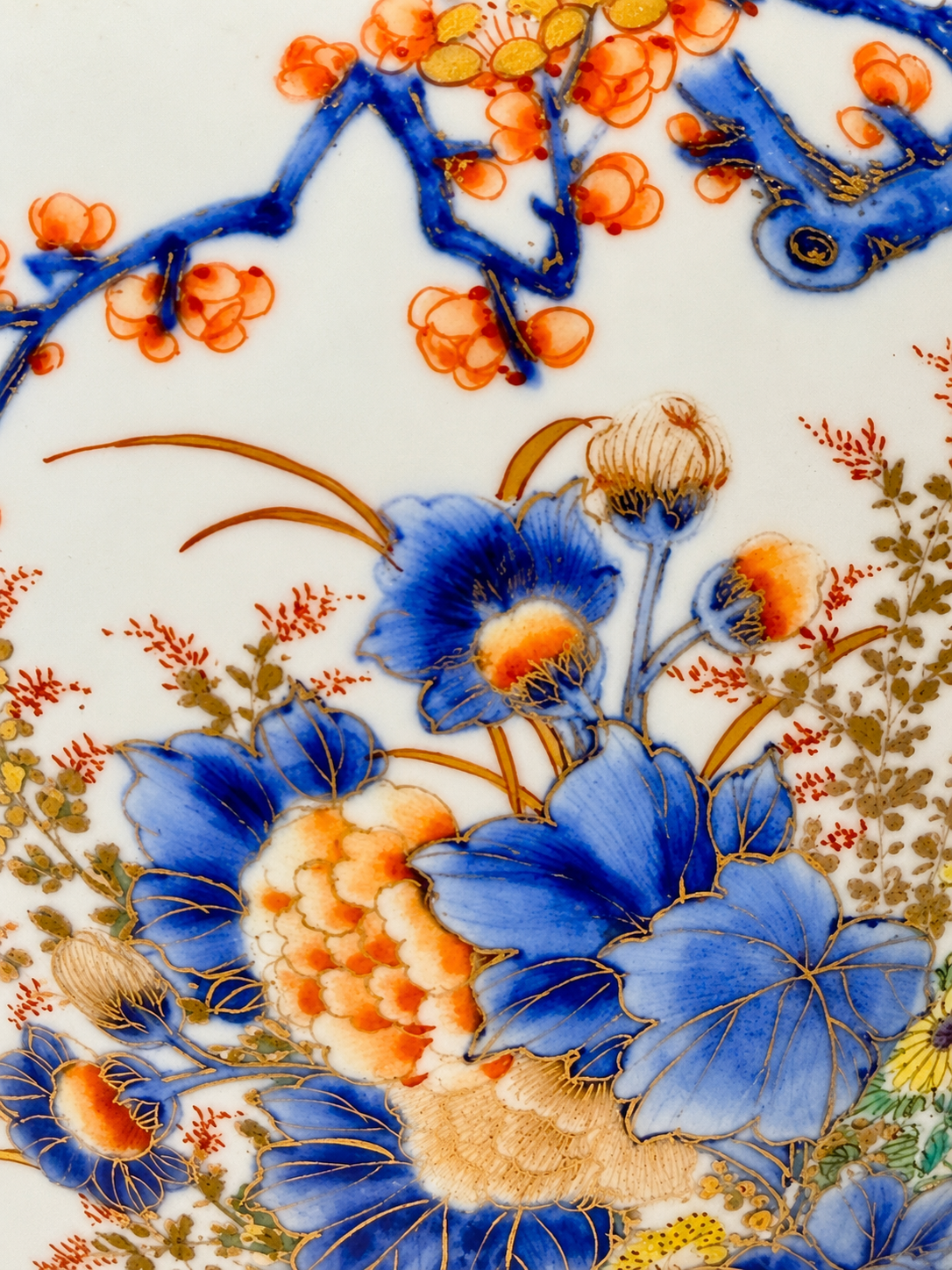 A Fine Fukagawa Porcelain Covered Jar with Prunus, Chrysanthemums and Birds.     Meiji period