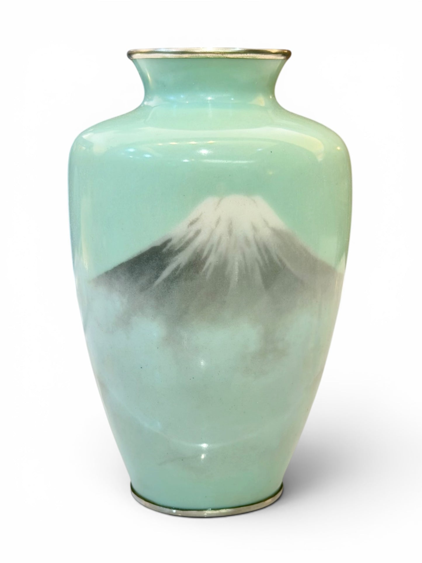 A Fine Japanese Musen (Wireless) Cloisonné Enamel Vase with Mount Fuji.Meiji period