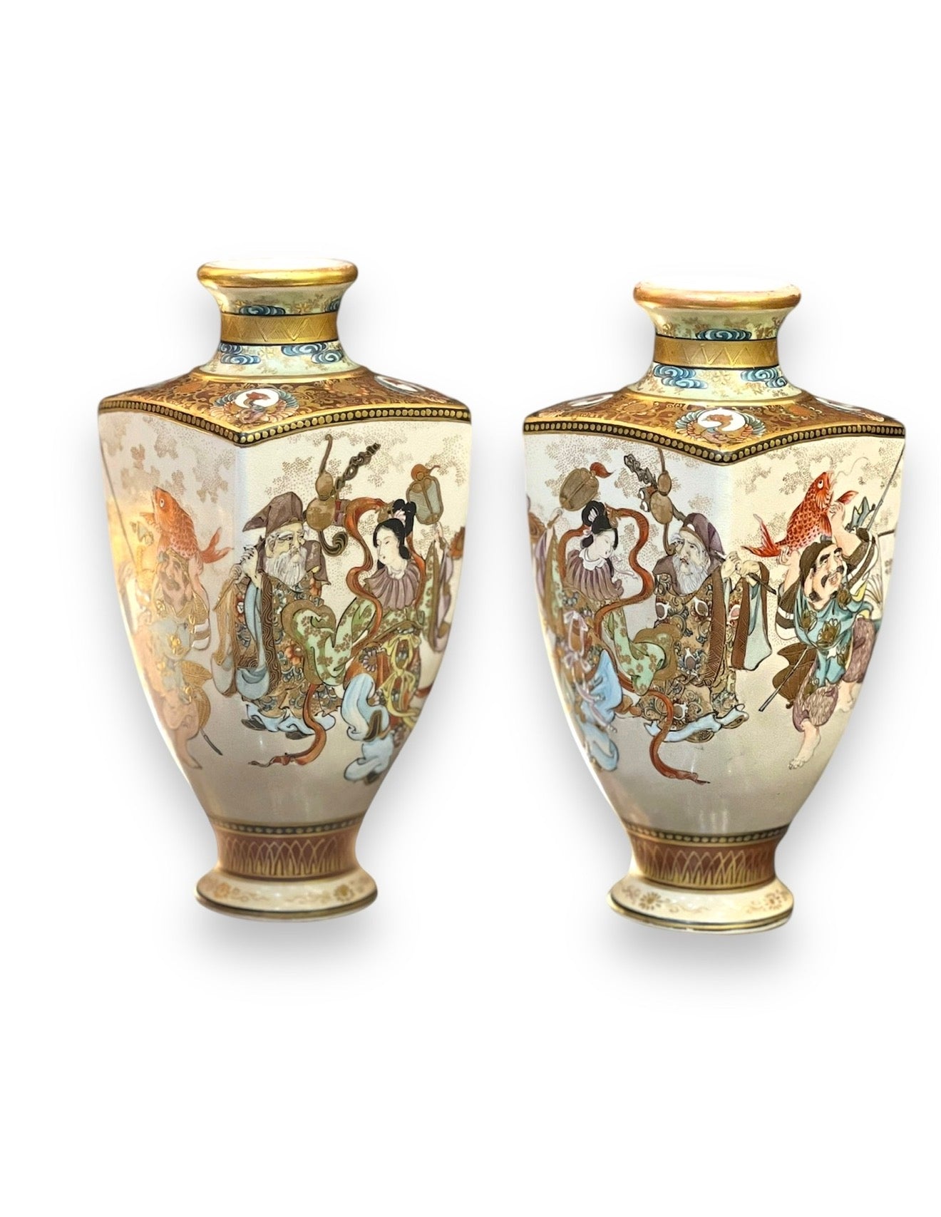 A Pair of Japanese Satsuma Earthenware Vases by Ryokuzan (緑山), Meiji period (1868–1912)