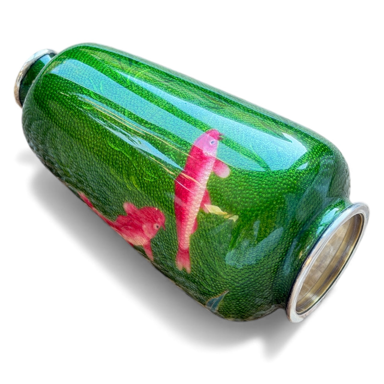 A Japanese Cloisonné Enamel Vase with Koi over Emerald Nanako Ground

Nagoya, late Meiji period