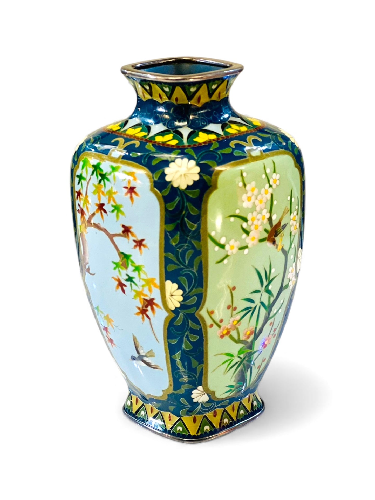 A Fine Inaba Cloisonné Enamel Vase Depicting The Four Seasons with Birds and Blossoms, Meiji Period