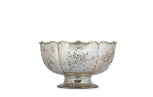A Japanese silver lobed bowl on foot, Meiji period (1868–1912), signed Jungin and with workshop mark