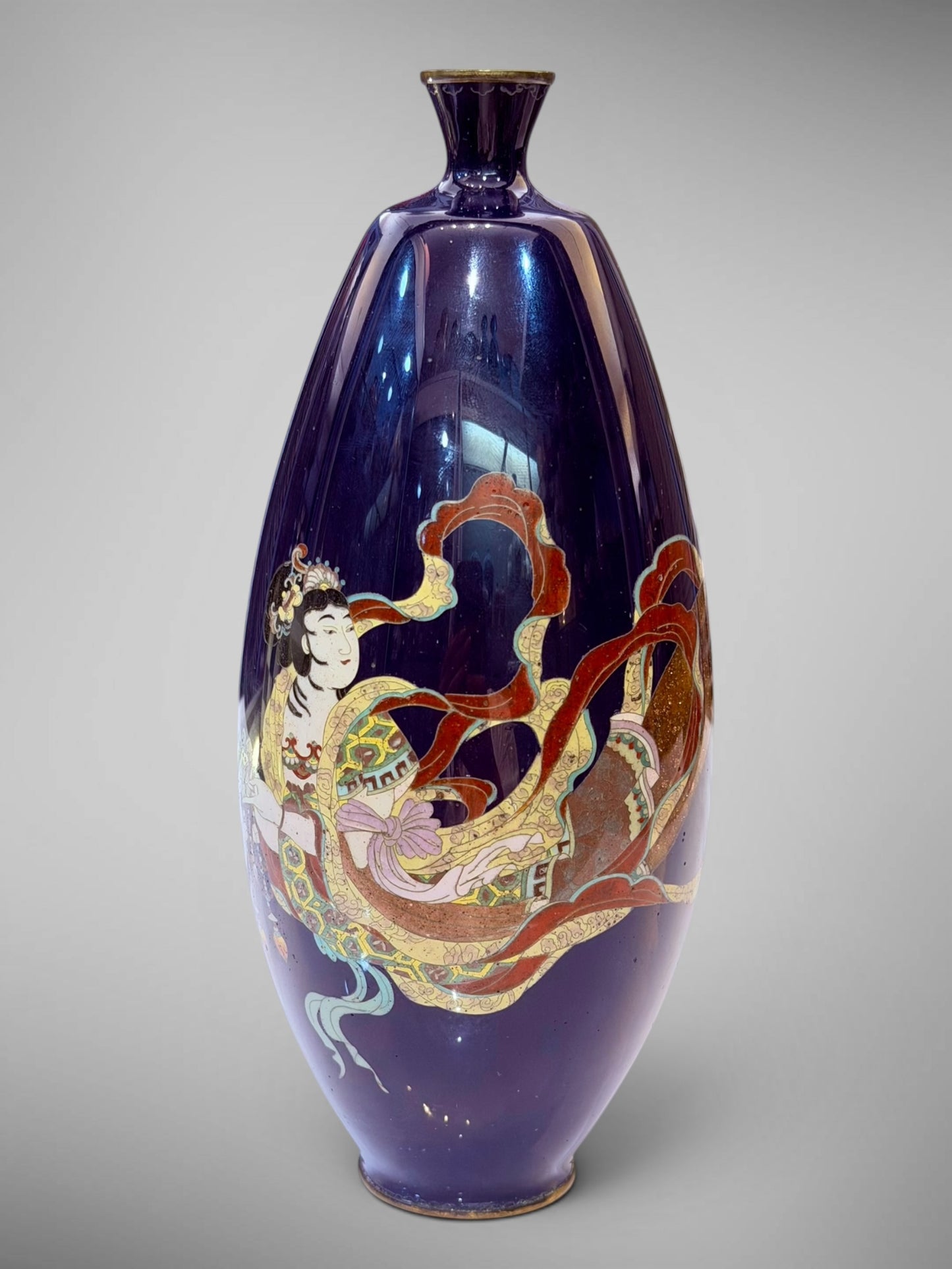A Fine Japanese Cloisonné Enamel Vase Depicting a Tennin.Meiji period (1868–1912)