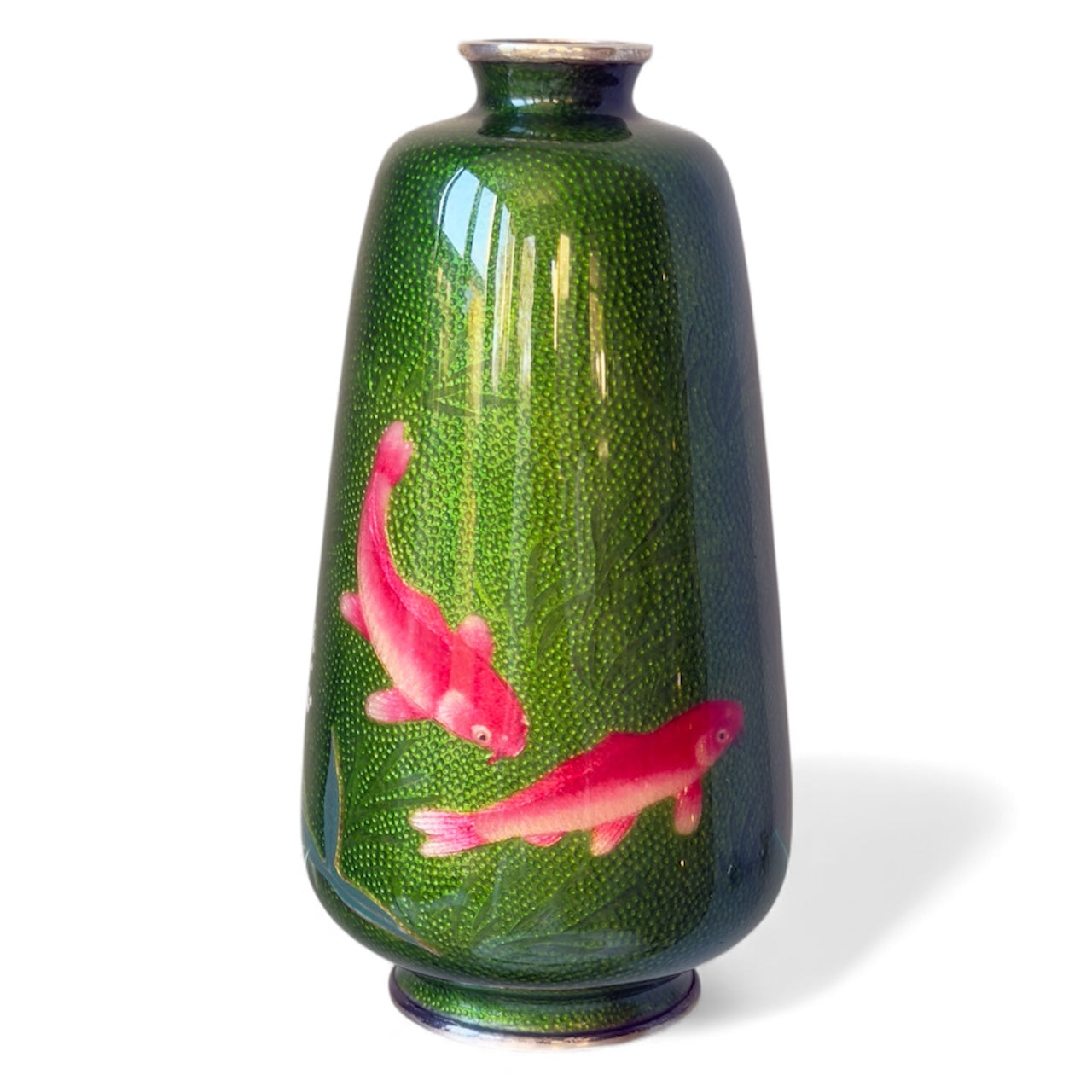 A Japanese Cloisonné Enamel Vase with Koi over Emerald Nanako Ground

Nagoya, late Meiji period