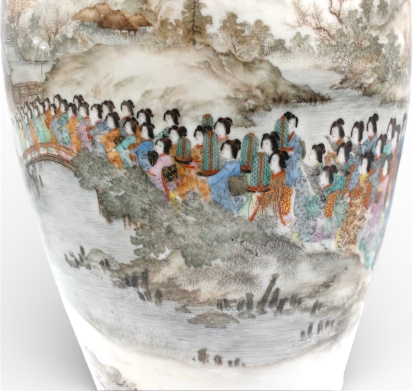 Exceptional Meiji Kutani Vase Depicting an Imperial Court Procession.Meiji period