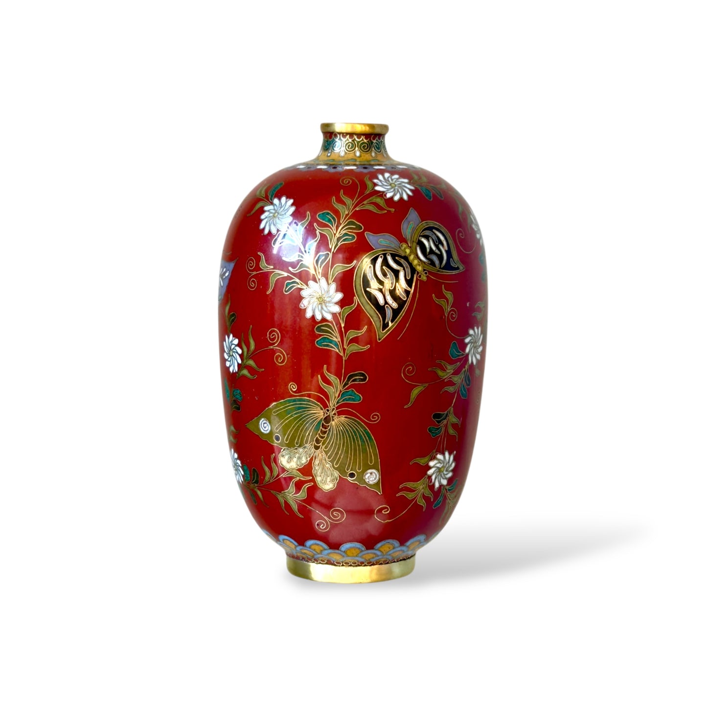 A Fine Japanese Cloisonné Enamel Cabinet Vase in the Manner of Kyoto Shibata.Meiji Period
