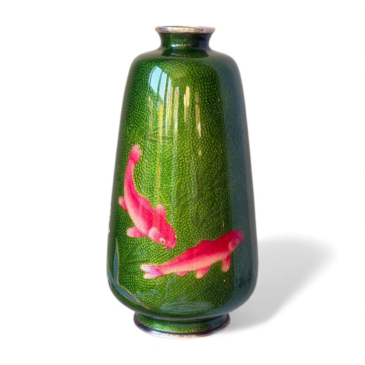 A Japanese Cloisonné Enamel Vase with Koi over Emerald Nanako Ground

Nagoya, late Meiji period