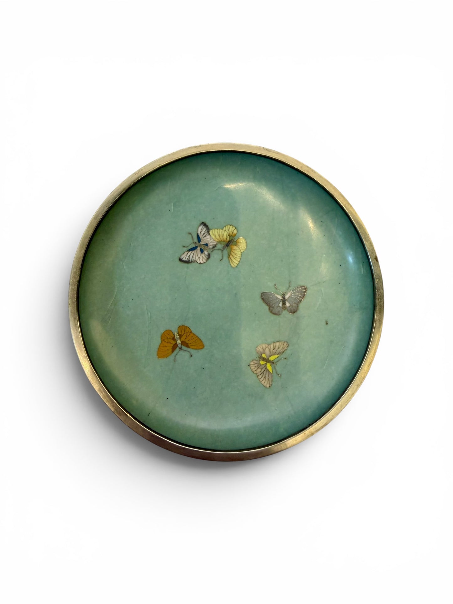 Fine Japanese Cloisonné Enamel Circular Box and Cover Decorated with Nanohana.Meiji Period