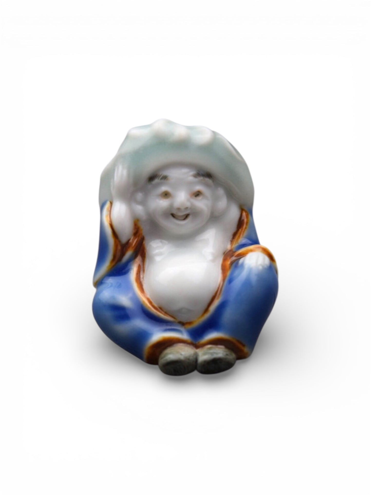 An Unusual Hirado Porcelain Netsuke of Hotei,Meiji Period