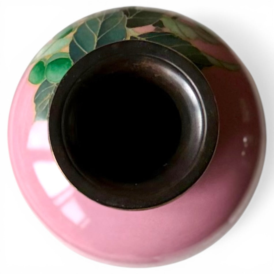 A Fine Japanese Cloisonné Enamel Vase with Fruiting Branch on Pink Ground, Meiji Period
