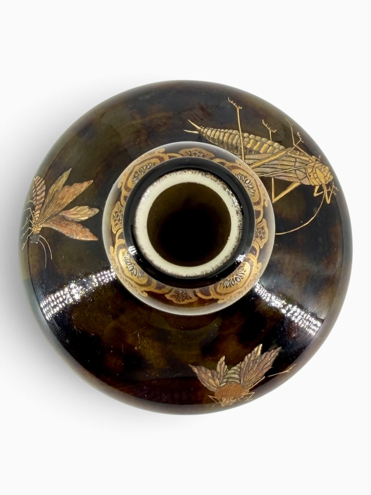 An Exceptional Kinkozan Satsuma Double-Gourd Vase with Insects on a Tortoiseshell Ground.Meiji Era