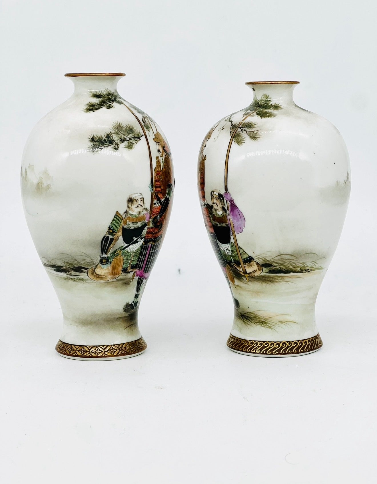 A Rare Pair of Meiji Arita Narrative Porcelain Vases with Daimyō and Attendants.Meiji Period