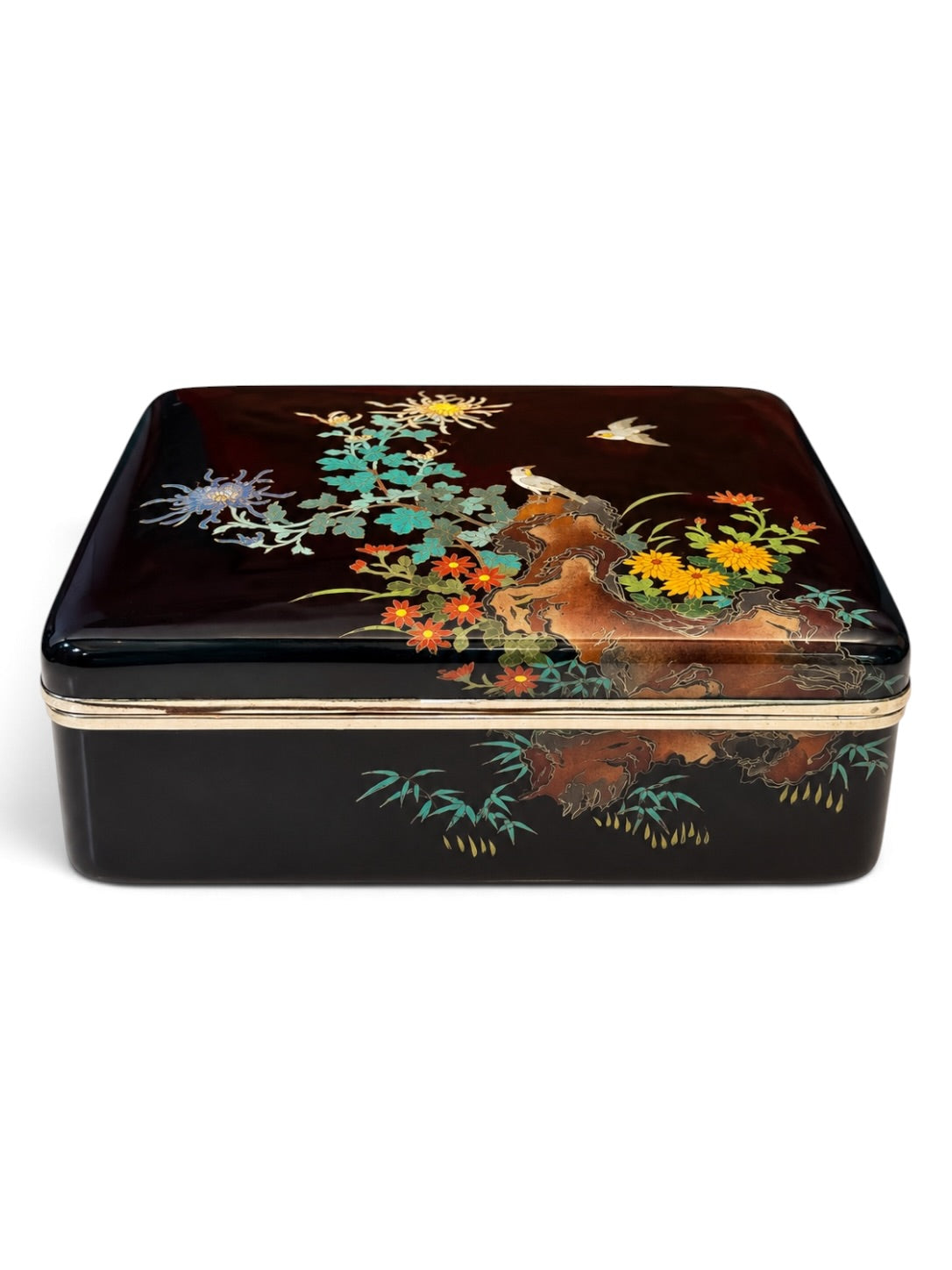 A fine Japanese cloisonné enamel box and cover, in the manner of Hayashi Kodenji

Meiji period (1868–1912)