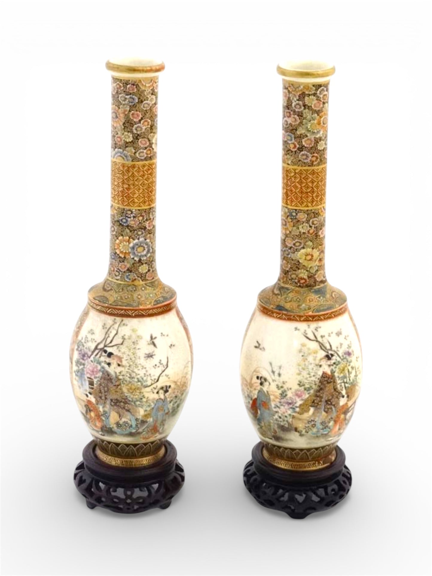 A Fine Pair of Japanese Satsuma Earthenware Vases by Chikusai, Meiji period