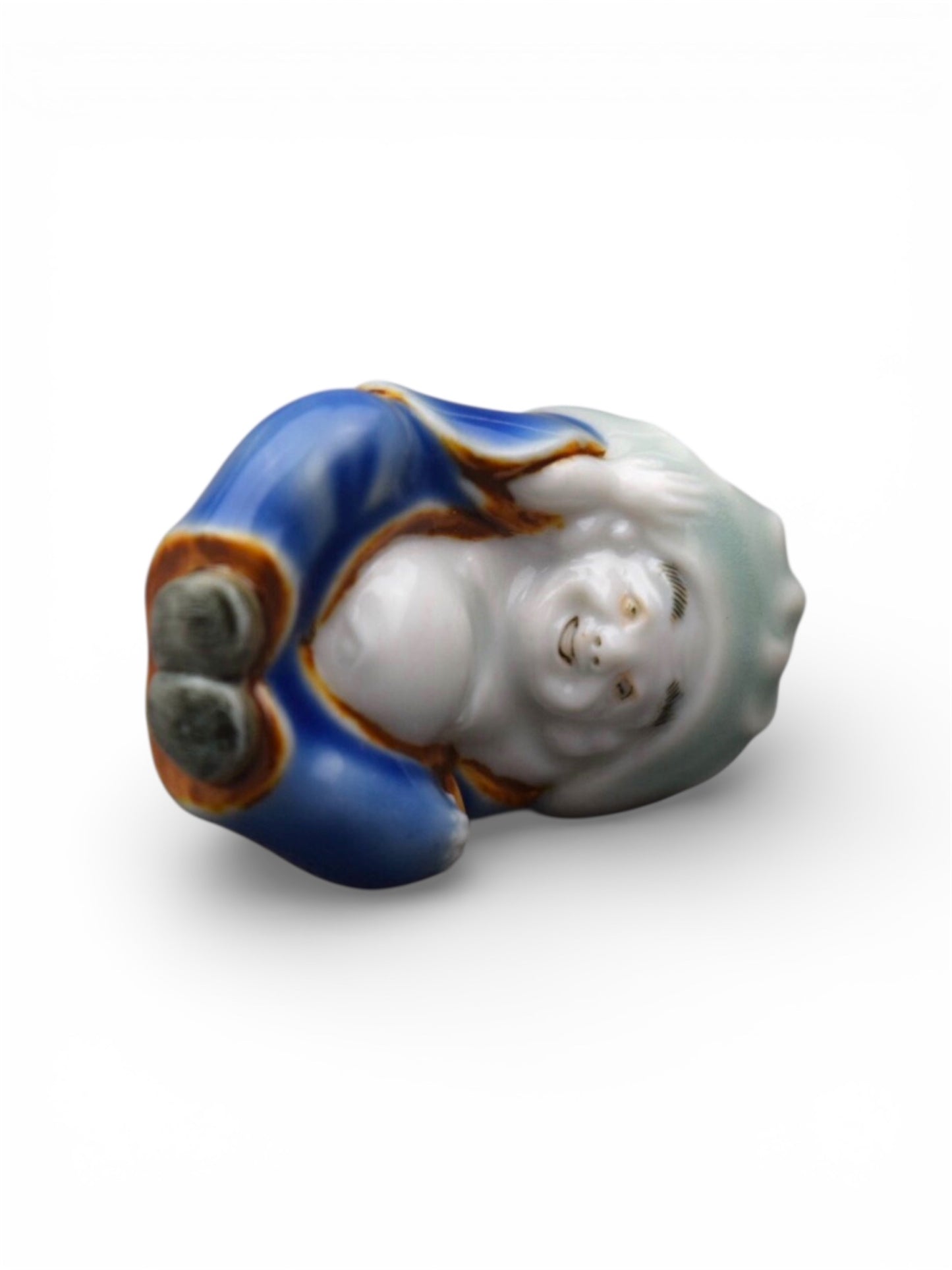 An Unusual Hirado Porcelain Netsuke of Hotei,Meiji Period