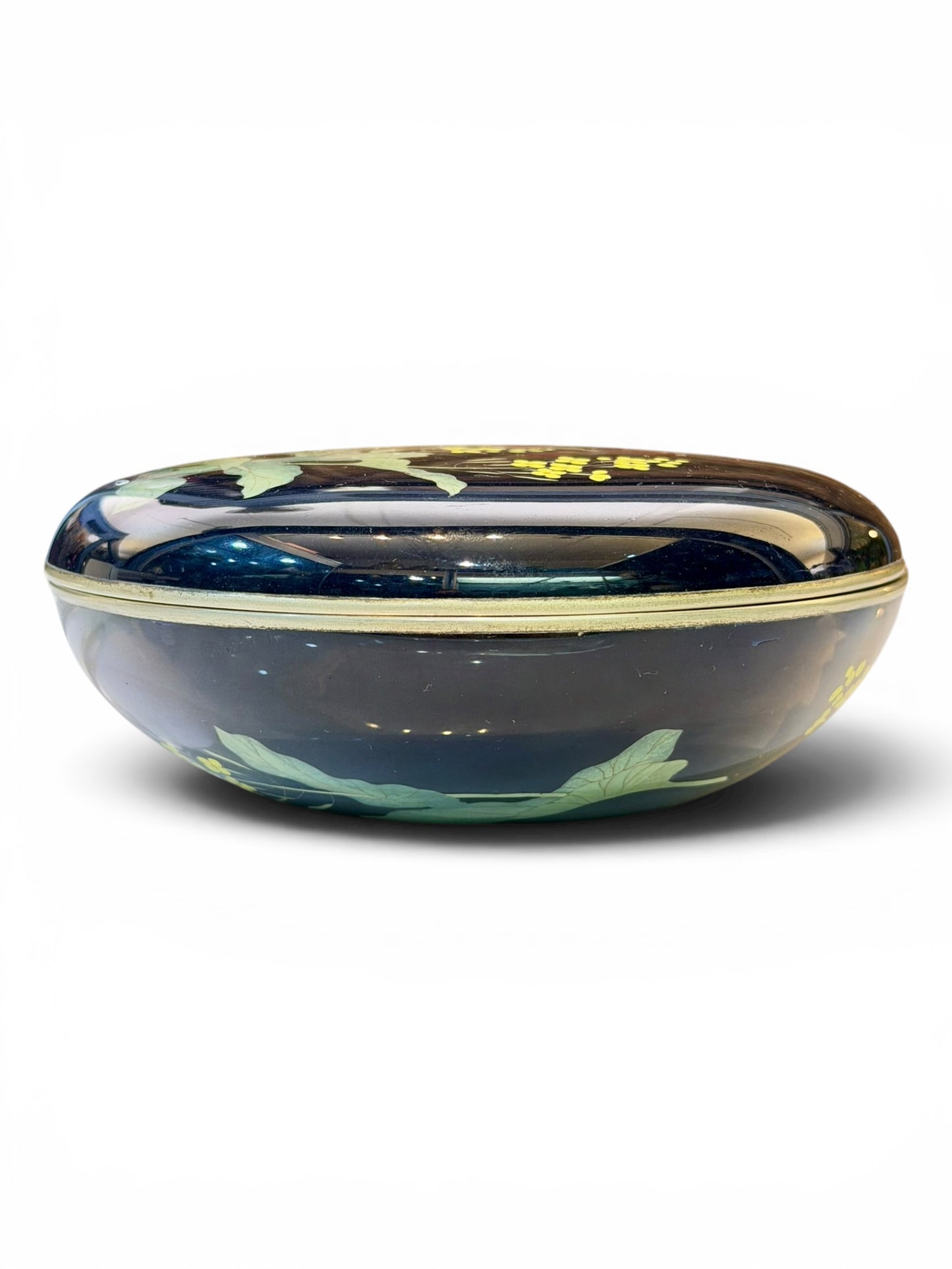 Fine Japanese Cloisonné Enamel Circular Box and Cover Decorated with Nanohana.Meiji Period