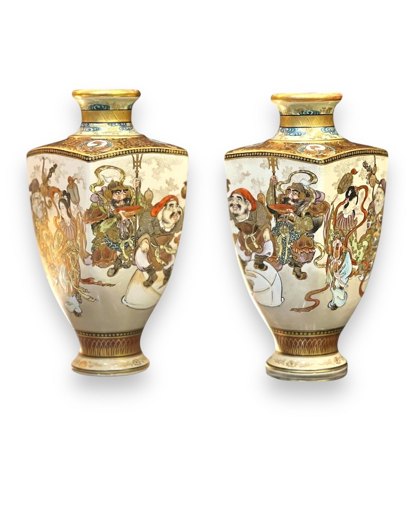 A Pair of Japanese Satsuma Earthenware Vases by Ryokuzan (緑山), Meiji period (1868–1912)