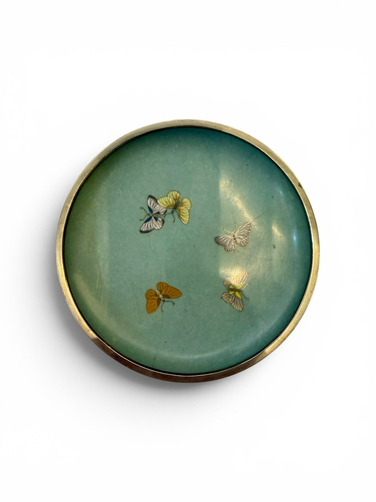 Fine Japanese Cloisonné Enamel Circular Box and Cover Decorated with Nanohana.Meiji Period