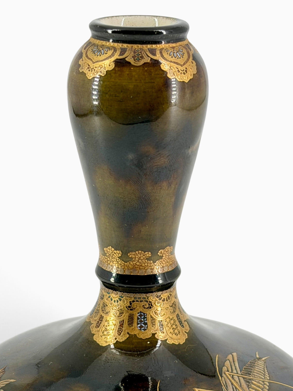An Exceptional Kinkozan Satsuma Double-Gourd Vase with Insects on a Tortoiseshell Ground.Meiji Era
