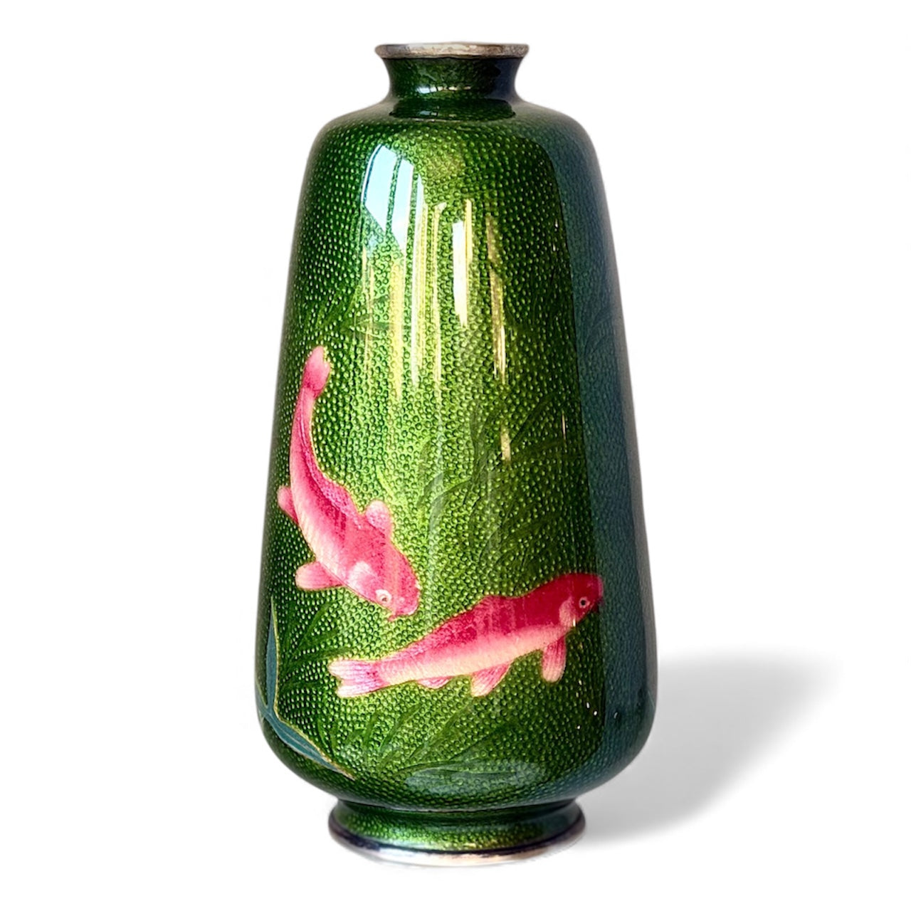 A Japanese Cloisonné Enamel Vase with Koi over Emerald Nanako Ground

Nagoya, late Meiji period