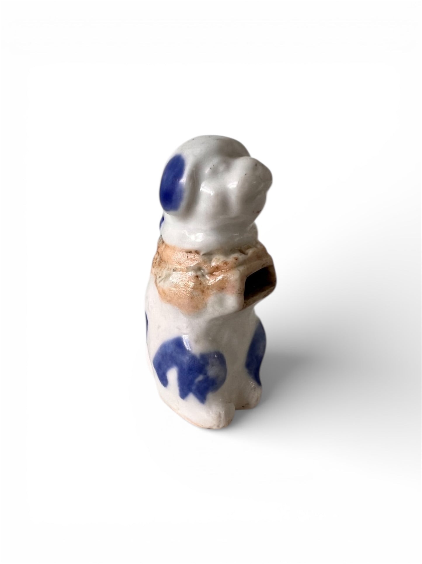 A Rare Japanese Hirado Porcelain Netsuke of a Whistle in the Form of a Dog, Meiji Period