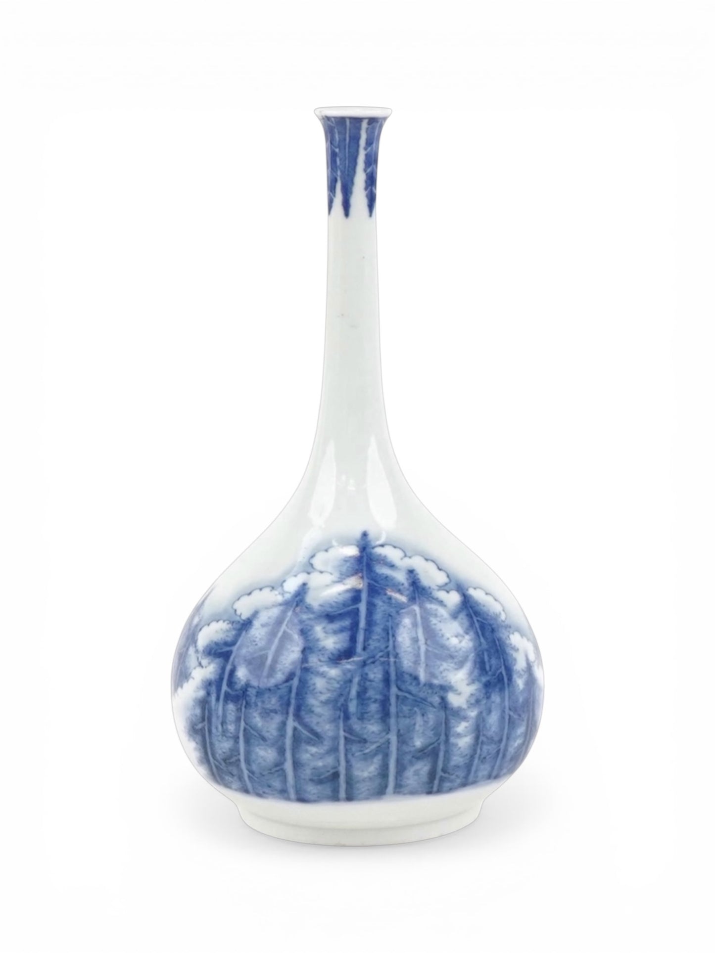 An Elegant Hirado Porcelain Bottle Vase with Pine Landscape, Meiji Period