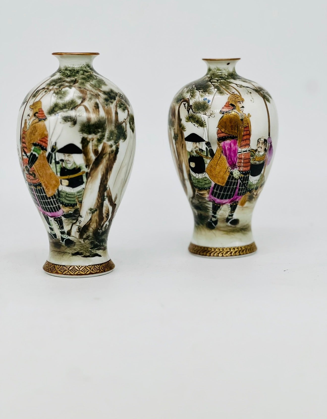 A Rare Pair of Meiji Arita Narrative Porcelain Vases with Daimyō and Attendants.Meiji Period