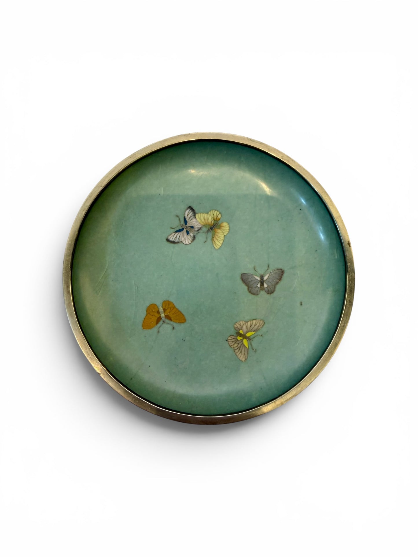 Fine Japanese Cloisonné Enamel Circular Box and Cover Decorated with Nanohana.Meiji Period