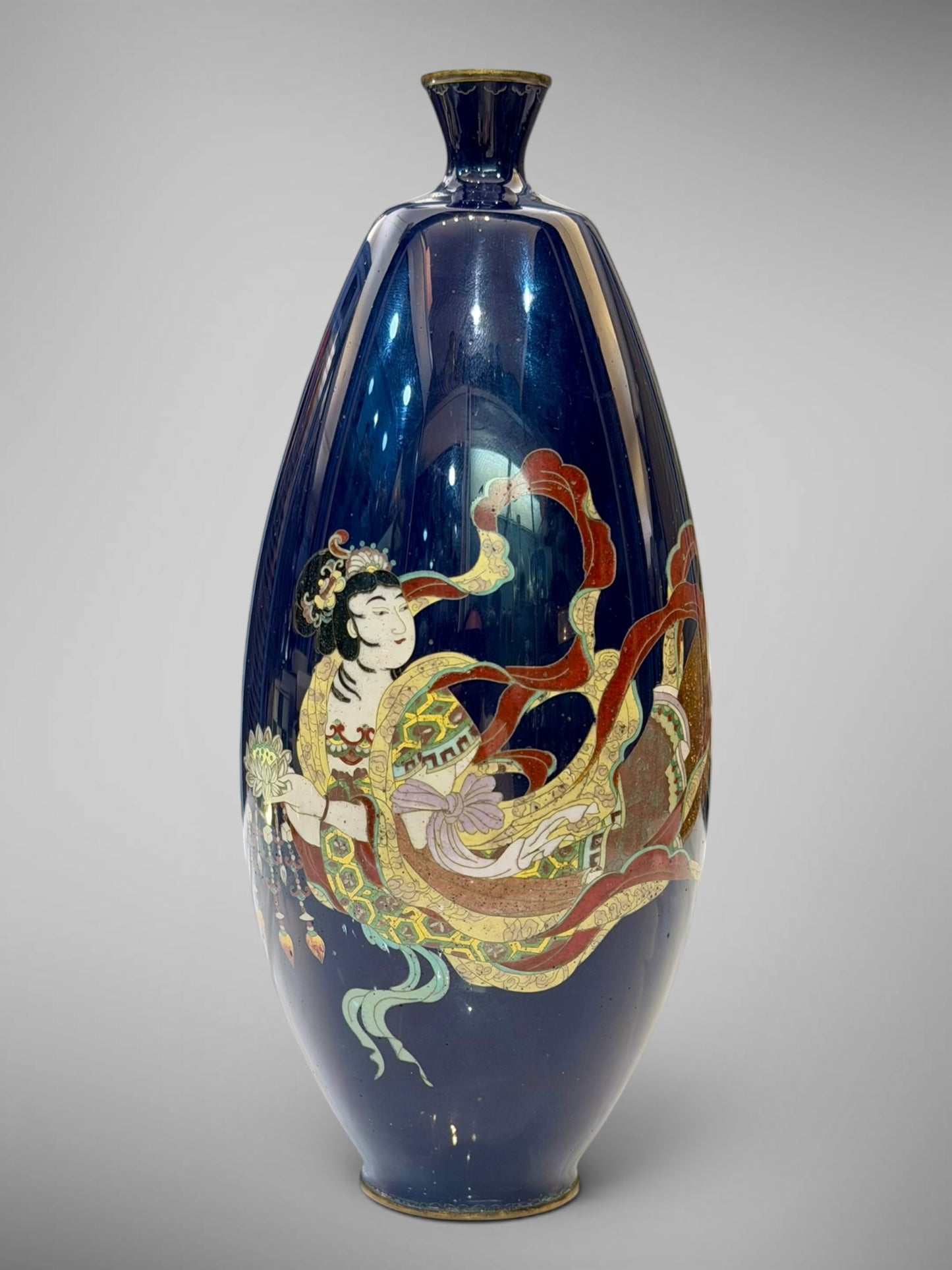 A Fine Japanese Cloisonné Enamel Vase Depicting a Tennin.Meiji period (1868–1912)