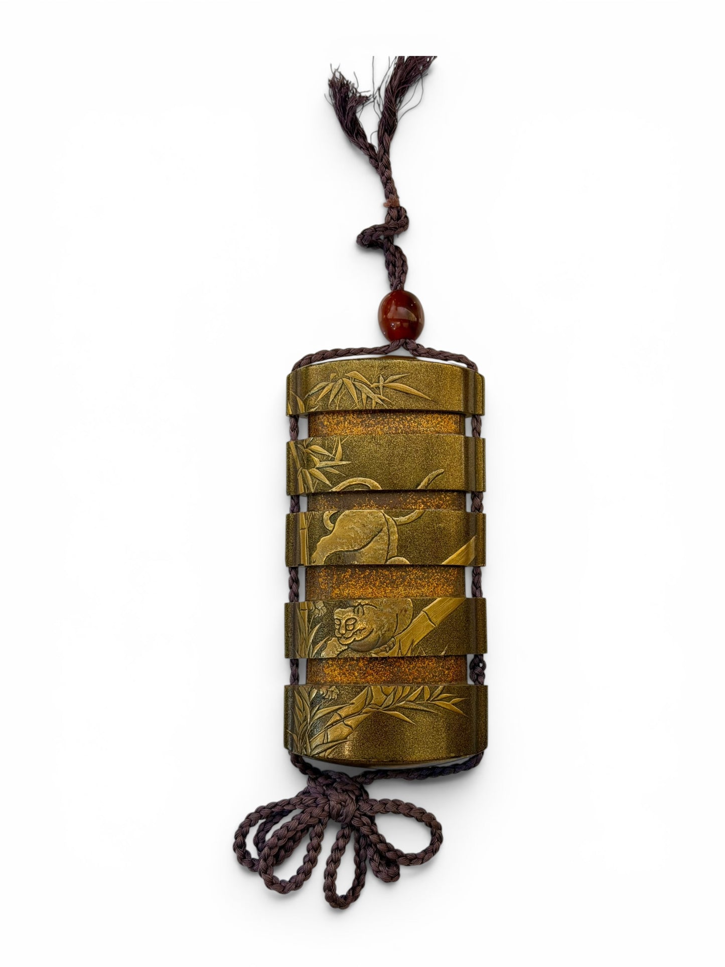 A Fine Japanese Gold Lacquer Five-Case Inrō with Tiger and Dragon.Meiji period