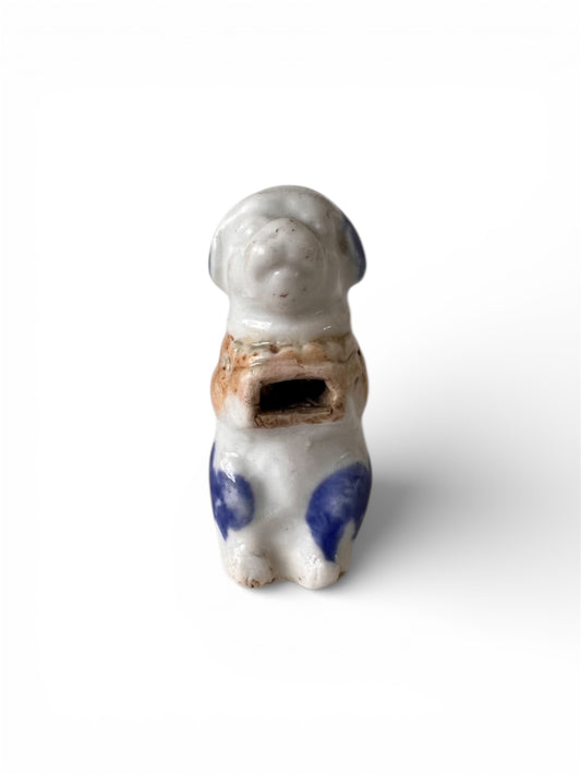 A Rare Japanese Hirado Porcelain Netsuke of a Whistle in the Form of a Dog, Meiji Period