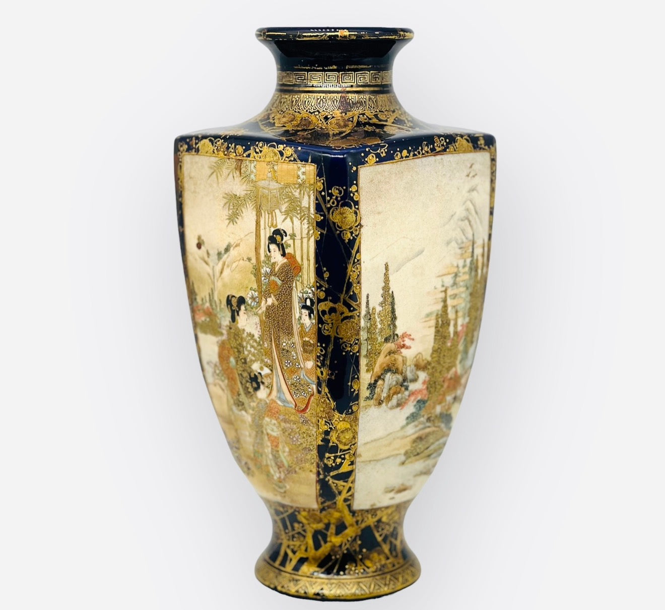 A Large Japanese Cobalt Blue Satsuma Vase.Signed Kusube