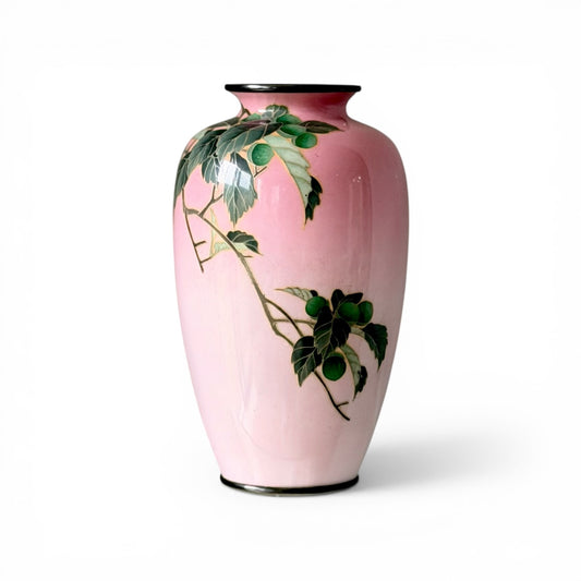 A Fine Japanese Cloisonné Enamel Vase with Fruiting Branch on Pink Ground, Meiji Period