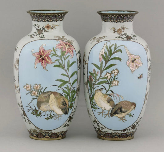 An Elegant Pair of Japanese Cloisonné Enamel Vases
Attributed to Namikawa Sōsuke, Meiji period