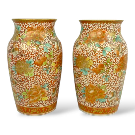 A Pair of Japanese Kutani Baluster Vases. Meiji Period
